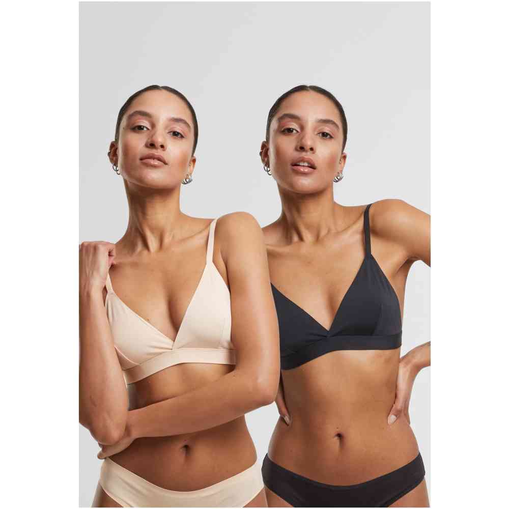 Urban Classics - Basic unpadded 2Pack BH - Zwart/Huidskleur